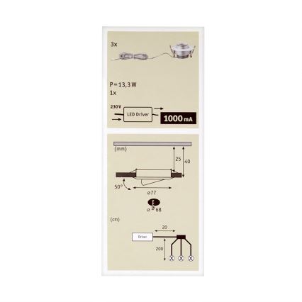 Paulmann 93579 - KOMPLET 3xLED/3,8W Vgradna stropna svetilka PREMIUM 230V