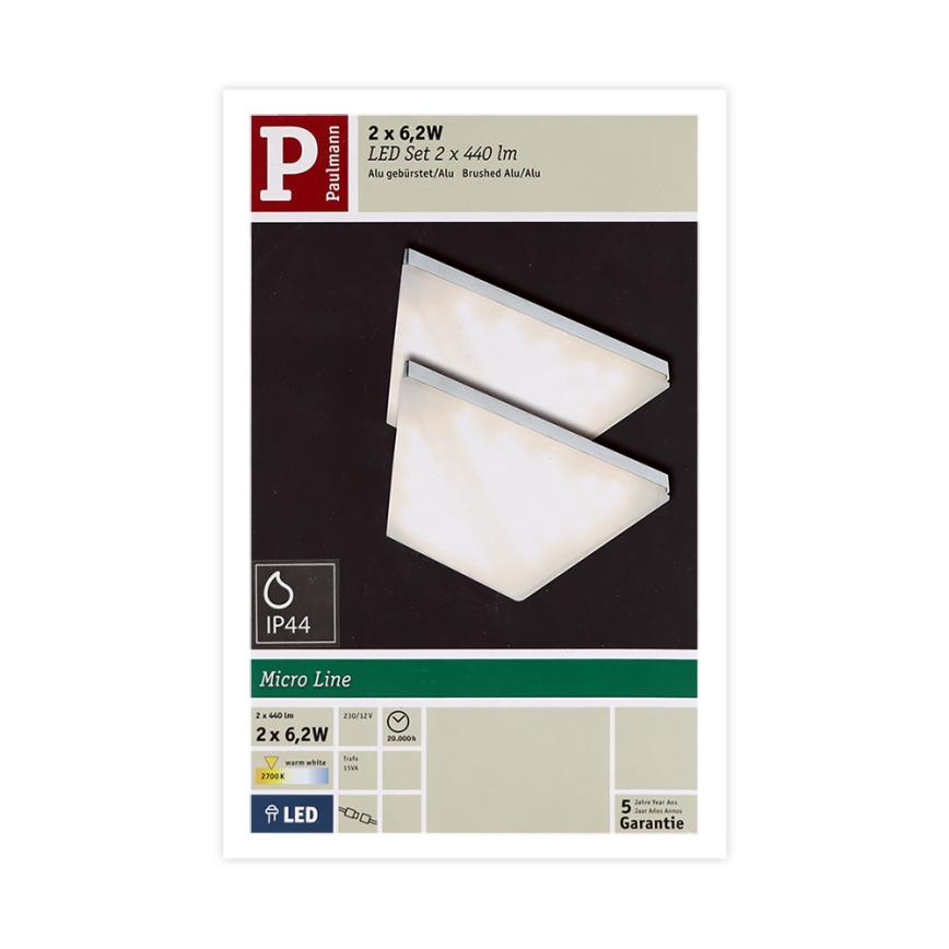Paulmann 93584 - SET 2xLED/6,2W IP44 Osvetlitev za pohištvo KITE 230V