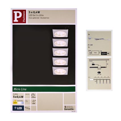 Paulmann 93587 - SET 5xLED/0,4W Vgradna svetilka 12V/230V 2700K