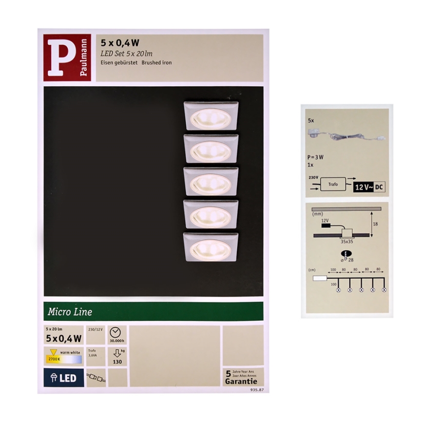Paulmann 93587 - SET 5xLED/0,4W Vgradna svetilka 12V/230V 2700K