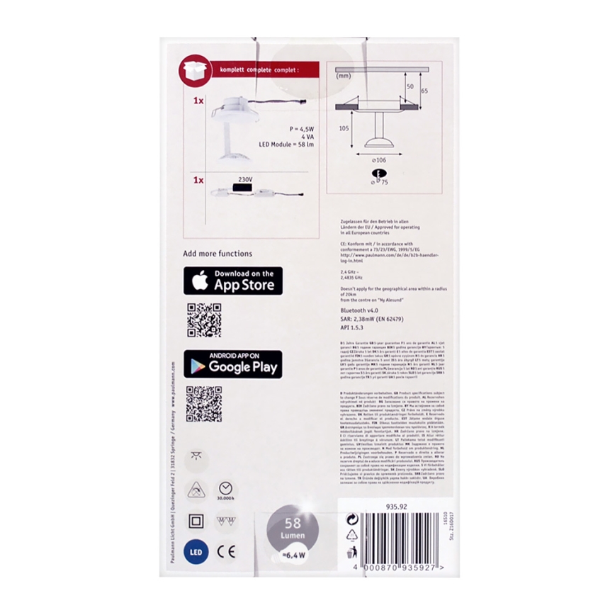 Paulmann 93592 - LED RGB/2,5W Zatemnitvena stropna svetilka GLINT 230V