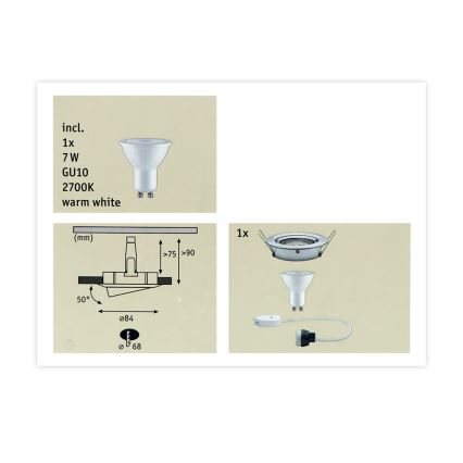 Paulmann 93603 - LED-GU10/7W IP23 Zatemnitvena kopalniška vgradna svetilka NOVA 230V