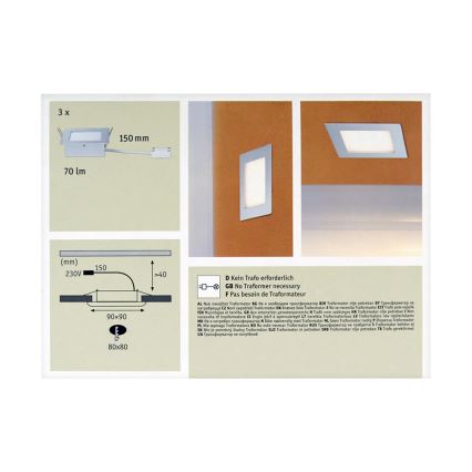 Paulmann 93758 - KOMPLET 3xLED Stopniščna svetilka AREAL 3xLED/2W/230V