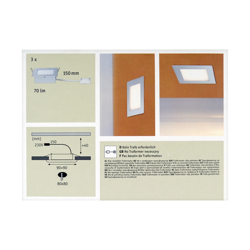 Paulmann 93758 - KOMPLET 3xLED Stopniščna svetilka AREAL 3xLED/2W/230V