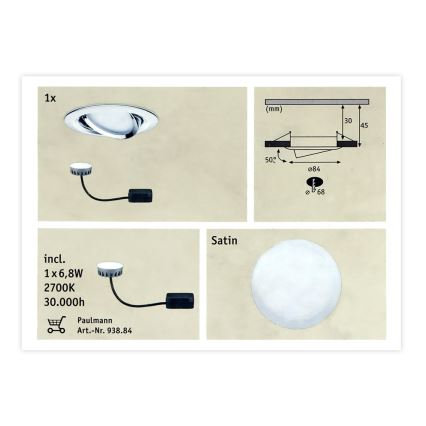 Paulmann 93867 - 1xLED/6,8W IP23 Kopalniška vgradna svetilka COIN 230V