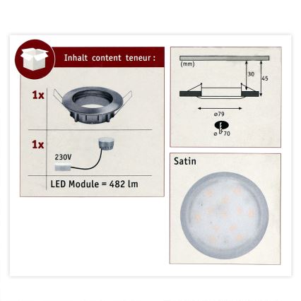 Paulmann 93957 - 1xLED/7W IP44 Zatemnitvena kopalniška svetilka COIN 230V