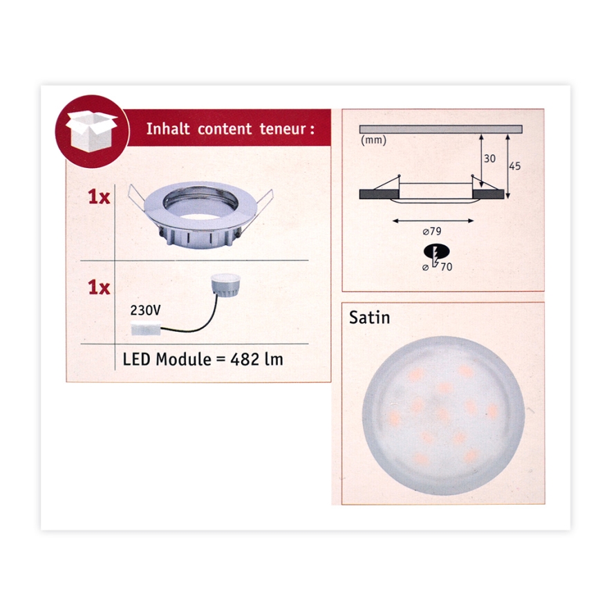 Paulmann 93959 - LED/7W IP44 Zatemnitvena kopalniška svetilka COIN 230V