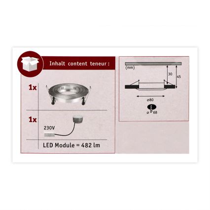 Paulmann 93967 - 1xLED/7W IP44 Zatemnitvena kopalniška svetilka COIN 230V