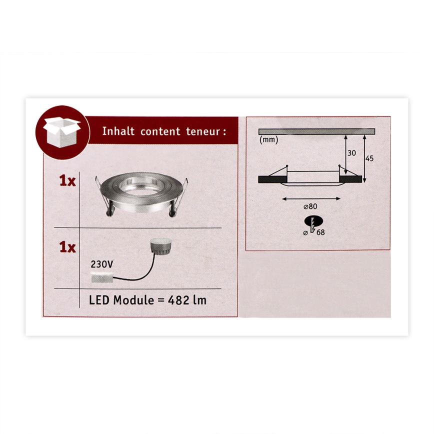 Paulmann 93967 - 1xLED/7W IP44 Zatemnitvena kopalniška svetilka COIN 230V