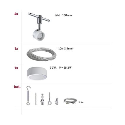 Paulmann 94080 - Komplet 4×LED/4,8 W, sistem z napetim kablom STAGE 230 V, sijajni krom
