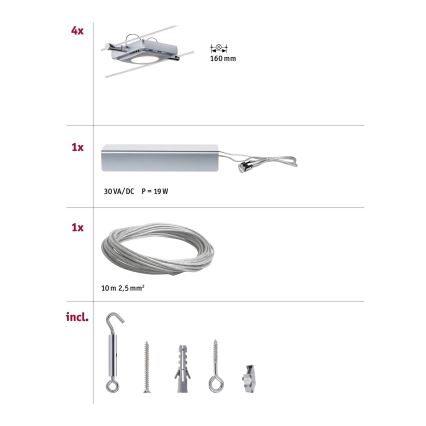 Paulmann 94107 - Komplet 4×LED/4,3 W Točkovna svetilka za kabelski sistem MAC 230 V matni krom