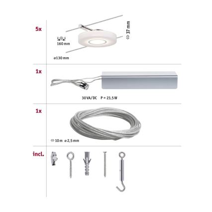 Paulmann 94109 - Komplet 5xLED/4,3W Kompleten kabelski sistem MAC 230V, bel