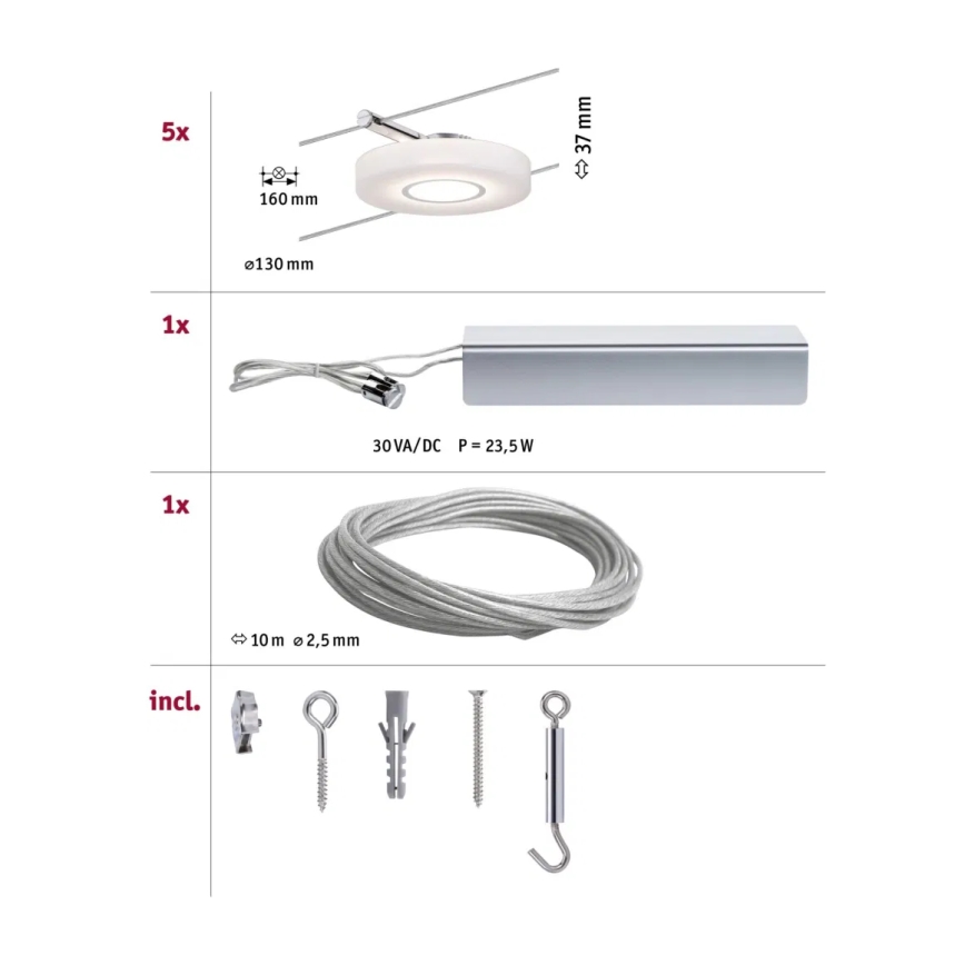 Paulmann 94109 - KOMPLET 5xLED/4,3W Vgradna svetilka za kabelski sistem MAC 230V