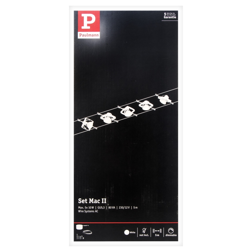 Paulmann 94134 - Komplet 5xGU5,3/10W kompleten kabelski sistem MAC 230V, bel