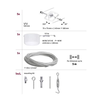 Paulmann 94134 - SET 5xGU5,3/10W Reflektor za tračni sistem MAC 230V bela