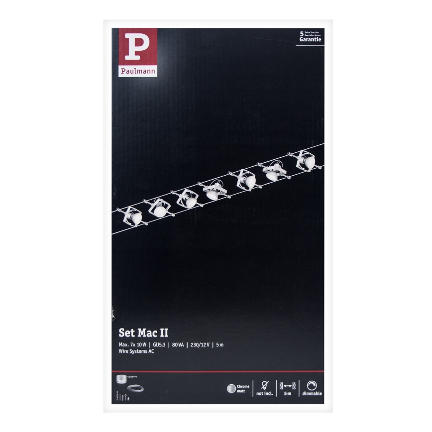 Paulmann 94152 - Komplet 7xGU5,3/10W, popoln kabelski sistem MAC 230V, mat krom