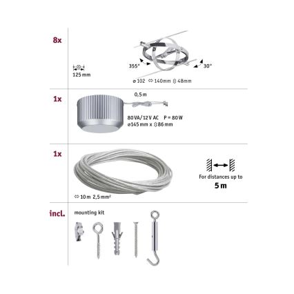 Paulmann 94153 - SET 8xGU5,3/10W Reflektor za tračni sistem CARDAN 230V