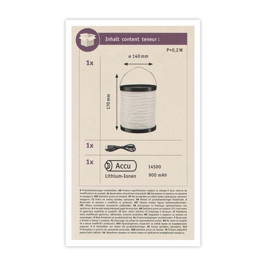 Paulmann 94169 - LED/0,2W IP44 Dekorativna zunanja razsvetljava MOBILE 3,7V 900 mAh