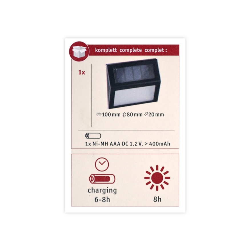 Paulmann 94234 - LED/0,05W IP44 Zunanja solarna svetilka s senzorjem DAYTON 1,2V 400 mAh