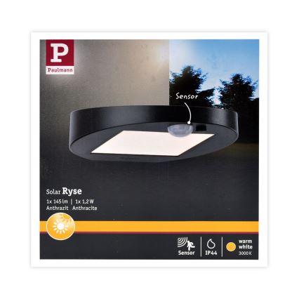 Paulmann 94246 - LED/1,2W IP44 Zunanja solarna svetilka s senzorjem RYSE 3,7V 1800 mAh