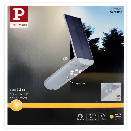 Paulmann 94261 - LED/1,2W IP44 Solarna stenska svetilka s senzorjem ILIAS 3,7V 1800 mAh