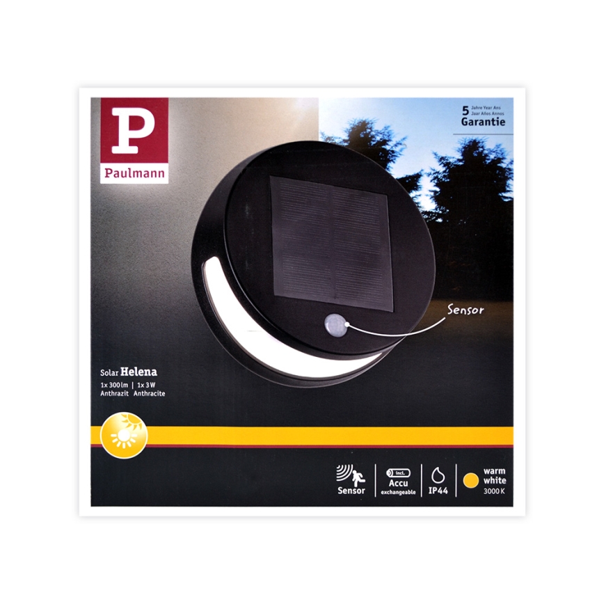 Paulmann 94265 - LED/3W IP44 Zunanja solarna svetilka s senzorjem HELENA 3,7V 1800 mAh