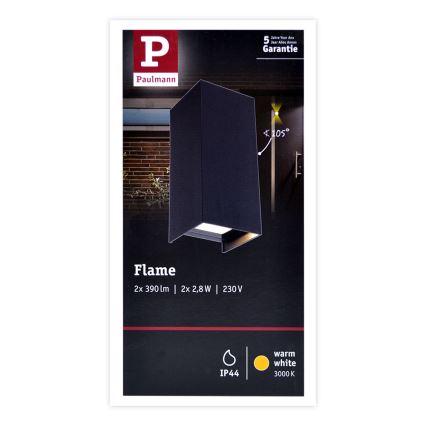 Paulmann 94326 - 2xLED/2,8W IP44 Zunanja stenska svetilka FLAME 230V