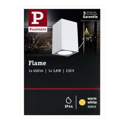 Paulmann 94329 - LED/3,8W IP44 Zunanja stenska svetilka FLAME 230V bela