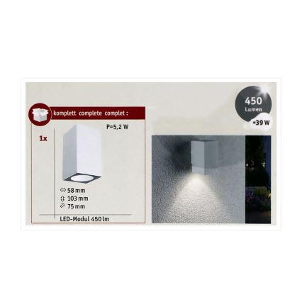 Paulmann 94329 - LED/3,8W IP44 Zunanja stenska svetilka FLAME 230V bela