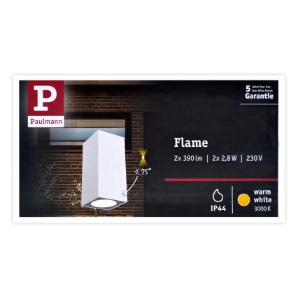 Paulmann 94330 - 2xLED/2,8W IP44 Zunanja stenska svetilka FLAME 230V bela