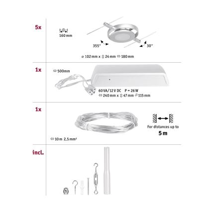 Paulmann 94414 - SET 5xLED/4,5W Reflektor za tračni sistem ROUNDMAC 230V sijajni krom