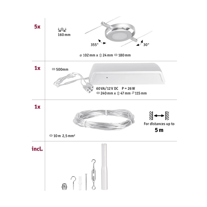Paulmann 94414 - SET 5xLED/4,5W Reflektor za tračni sistem ROUNDMAC 230V sijajni krom