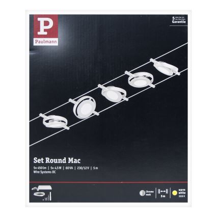 Paulmann 94414 - SET 5xLED/4,5W Reflektor za tračni sistem ROUNDMAC 230V sijajni krom