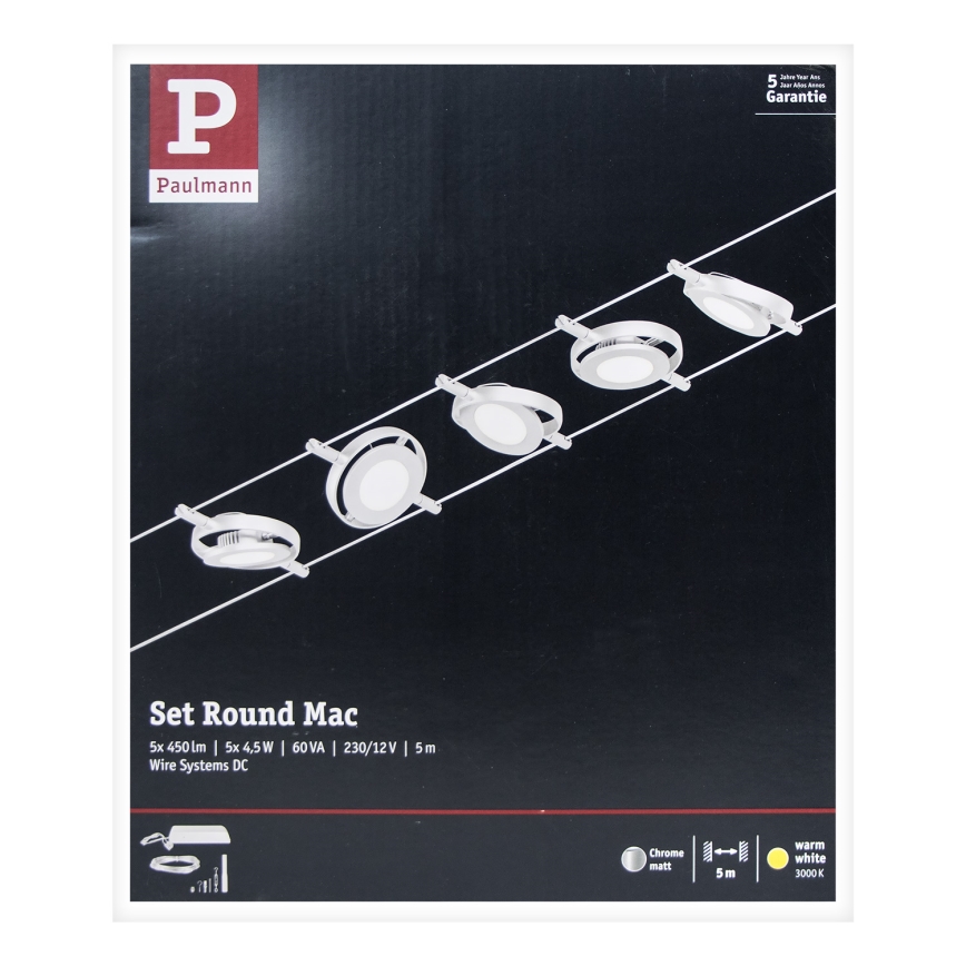 Paulmann 94414 - SET 5xLED/4,5W Reflektor za tračni sistem ROUNDMAC 230V sijajni krom