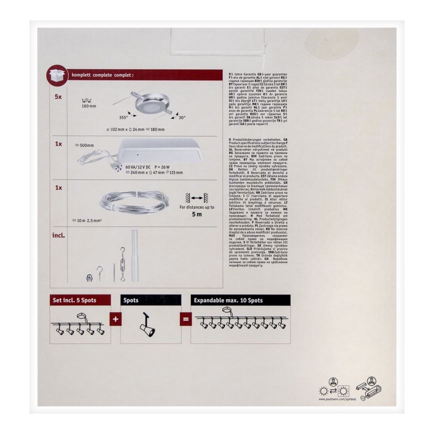 Paulmann 94414 - SET 5xLED/4,5W Reflektor za tračni sistem ROUNDMAC 230V sijajni krom