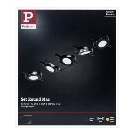 Paulmann 94418 - SET 5xLED/4,5W Reflektor za tračni sistem ROUNDMAC 230V črna