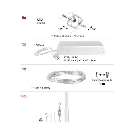 Paulmann 94430 - SET 5xGU5,3/10W Reflektor za tračni sistem MAC 230V mat krom