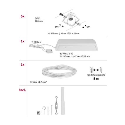 Paulmann 94432 - SET 5xGU5,3/10W Reflektor za tračni sistem MAC 230V bela