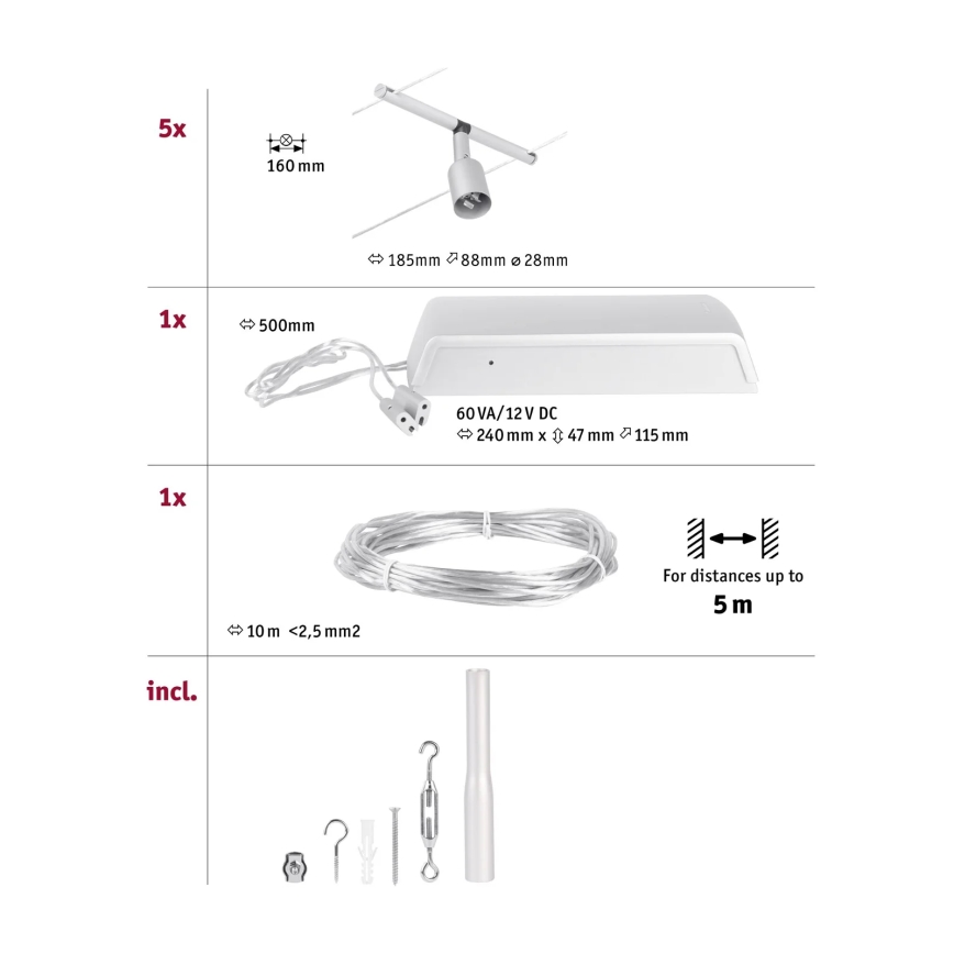 Paulmann 94442 - SET 5xGU5,3/10W Reflektor za tračni sistem SALT 230V mat krom