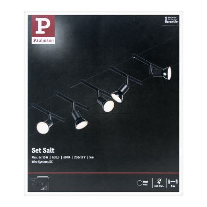 Paulmann 94446 - Komplet 5xGU5,3/10W Kompleten kabelski sistem SALT 230V črna