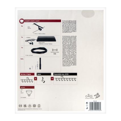 Paulmann 94446 - Komplet 5xGU5,3/10W Kompleten kabelski sistem SALT 230V črna