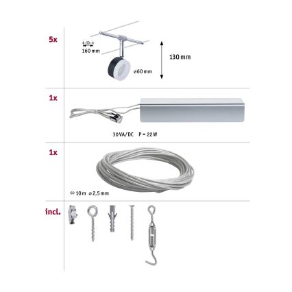 Paulmann 94457 - Komplet 5xLED/4W popoln kabelski sistem CLEAR 230V črna/sijajni krom