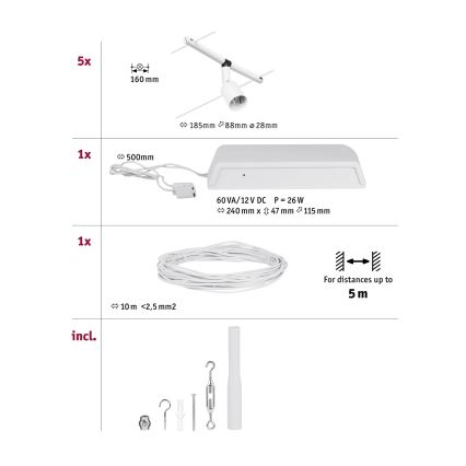 Paulmann 94458 - SET 5xGU5,3/10W Reflektor za tračni sistem SALT 230V bela
