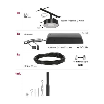 Paulmann 94479 - Komplet 5xLED/5W, popoln kabelski sistem CIRCLE 230V, črna