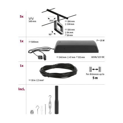 Paulmann 94485 - SET 5xLED/4,8W Reflektor za tračni sistem FRAME 230V črna