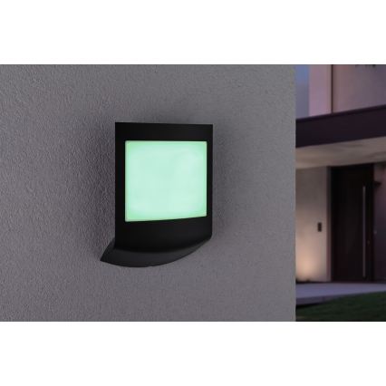 Paulmann 94513 - RGBW LED/8,2W IP44 Zatemnjiva zunanja stenska svetilka s senzorjem gibanja in senzorjem mraka PADEA 230V antracit