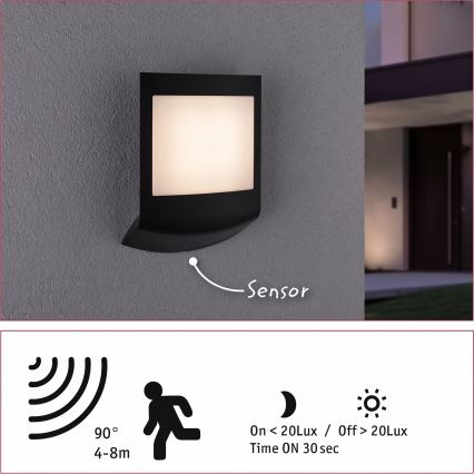 Paulmann 94513 - RGBW LED/8,2W IP44 Zatemnjiva zunanja stenska svetilka s senzorjem gibanja in senzorjem mraka PADEA 230V antracit