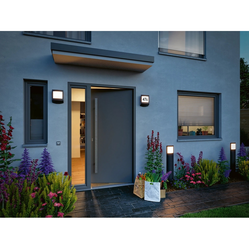Paulmann 94514 - LED/8,5W IP44 Hišna številka z možnostjo zatemnitve, s senzorjem gibanja in mraka PADEA 230V antracit