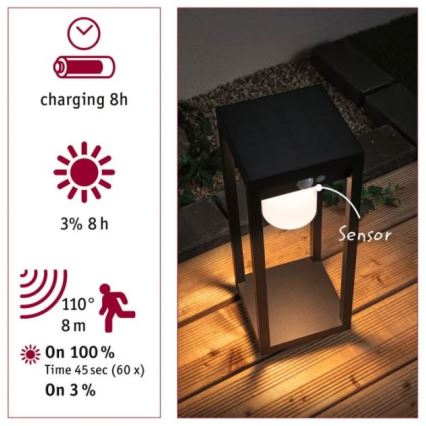 Paulmann 94573 - LED/5,5W IP44 Solarna svetilka s senzorjem MARISOL 3,7V 2000 mAh