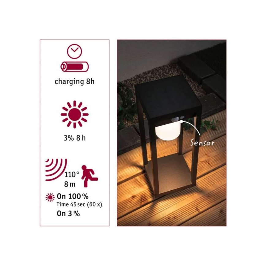 Paulmann 94573 - LED/5,5W IP44 Solarna svetilka s senzorjem MARISOL 3,7V 2000 mAh